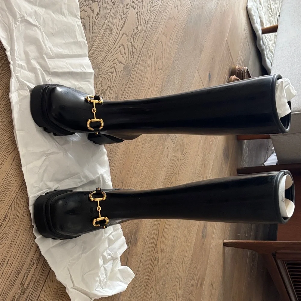 Gucci Horsebit Elegant Black Rain Boots - Picture 1 of 12
